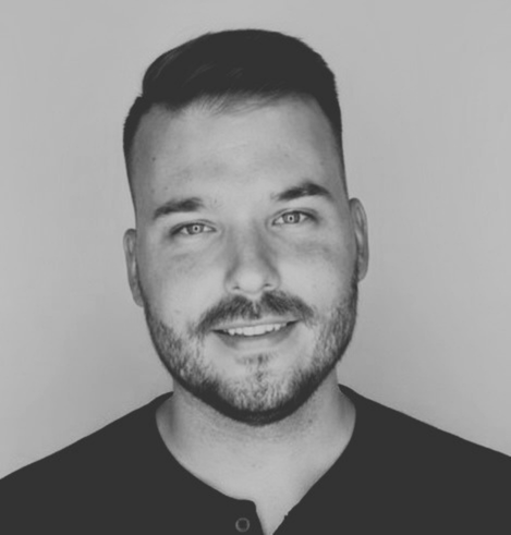 Black and white portrait of Adam Lawson